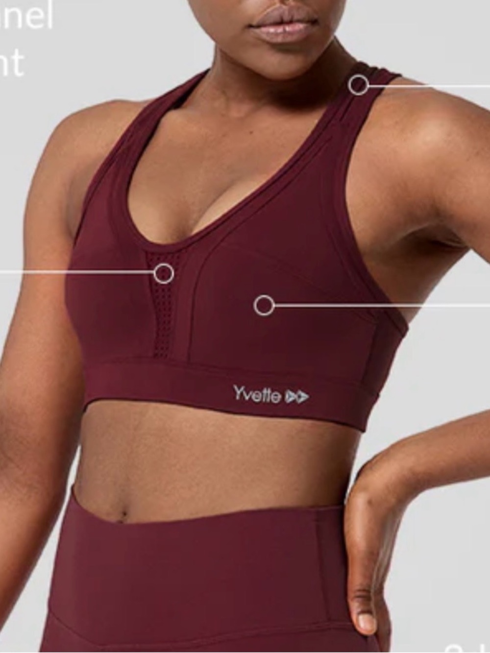 Yvette Burgundy Cross-Back Breathable High Impact Running Bra - Size L+